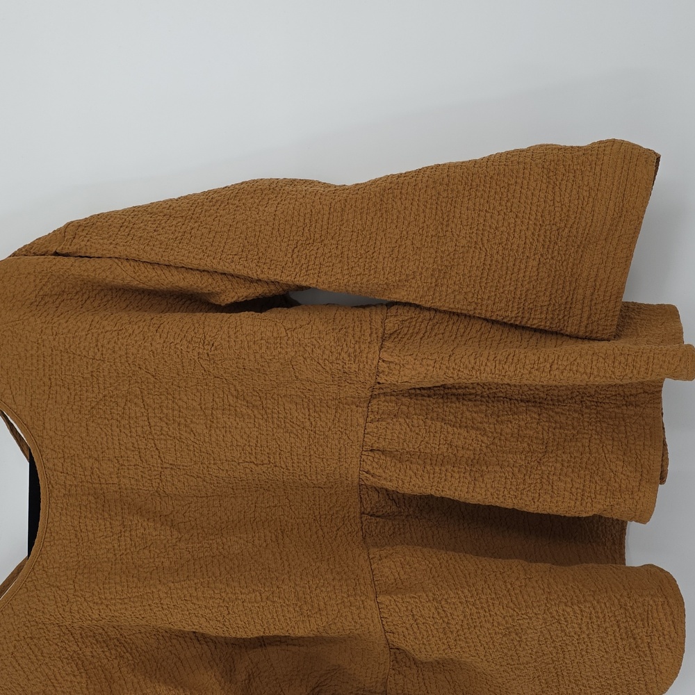 Madewell Brown Boxy Peplum Blouse Long Sleeeves Size L - Picture 3 of 9